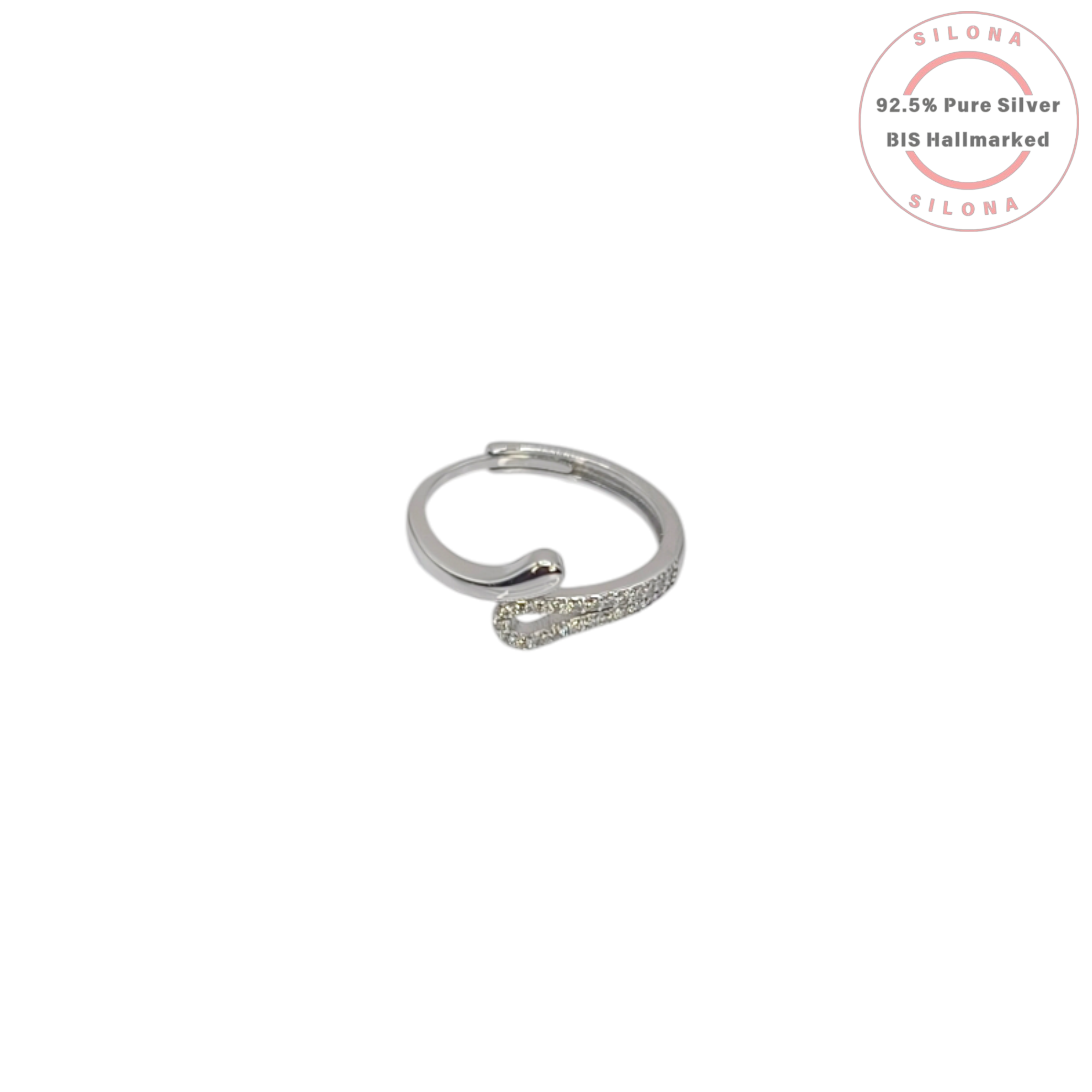 Silona's Serpentine Pavé Snake Ring in 92.5 pure silver, featuring a wrap-around design with sparkling cubic zirconia stones, shown on a white background.