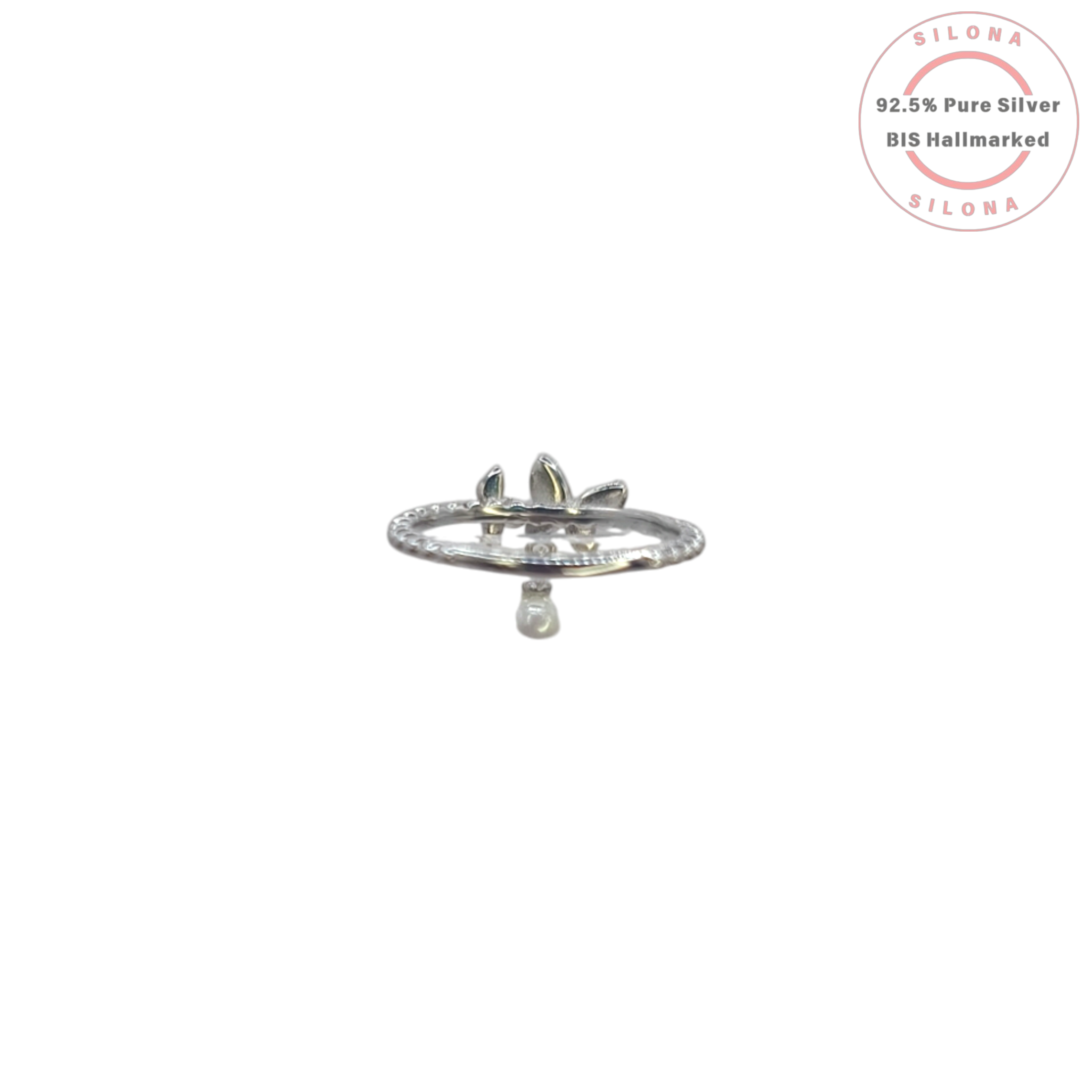 Silona Whimsical Butterfly & Pearl Charm Ring in 92.5 silver with pink enamel detailing.