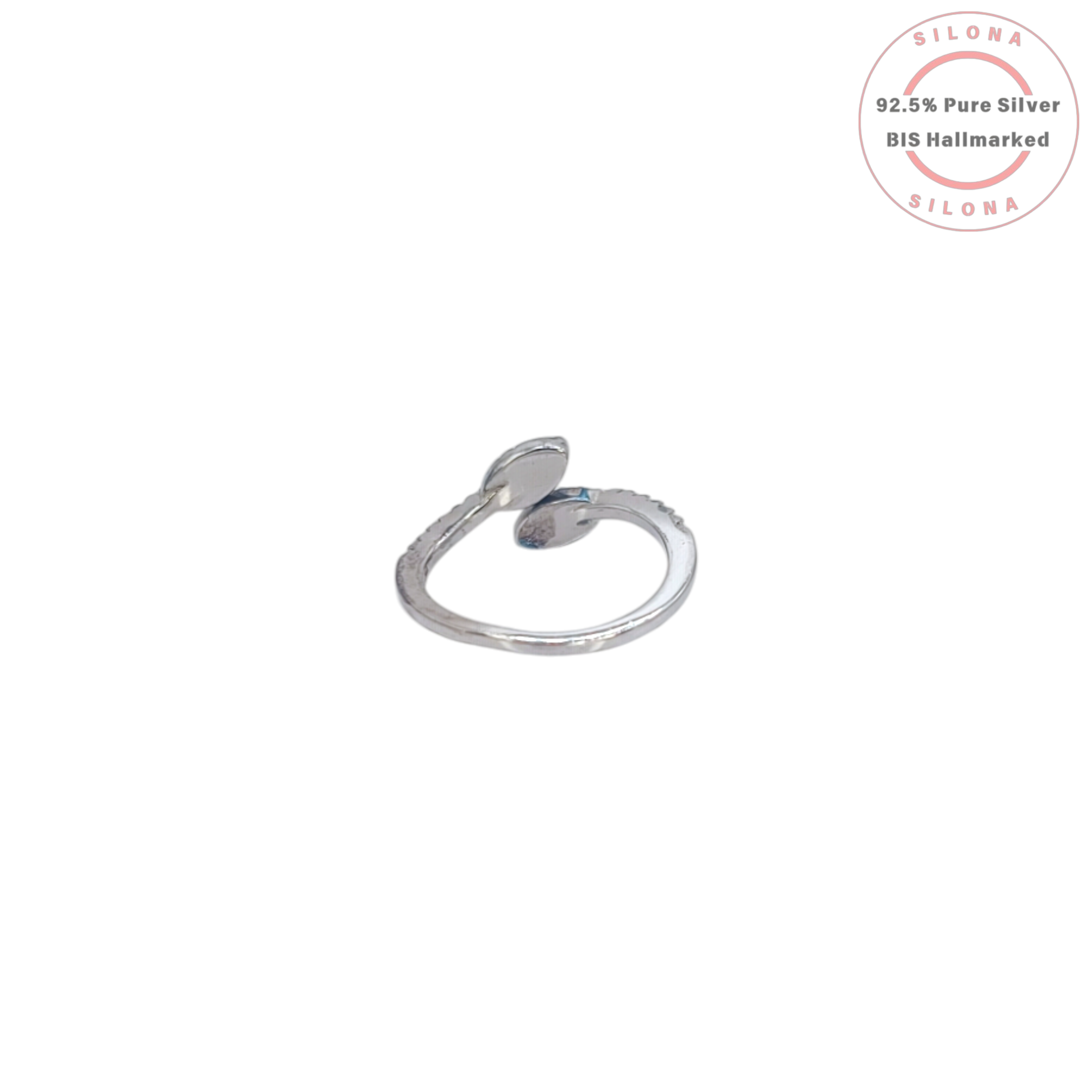 Silona Pave Serpent Ring in 92.5 silver with two snake heads, pavé cubic zirconia, and emerald-hue stone eyes, on a white background.