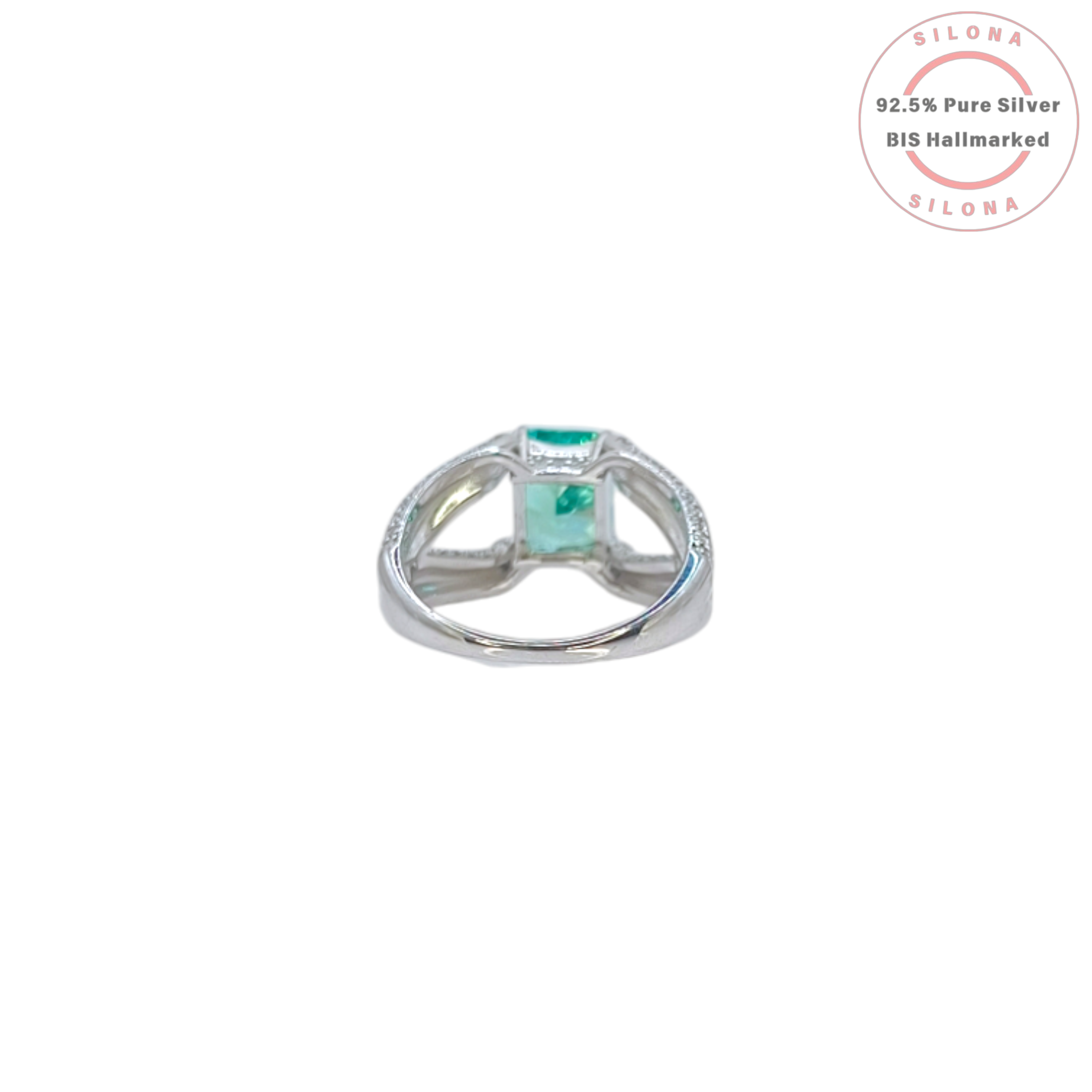 Silona Statement Emerald-Hued Pave Ring with a split shank design, crafted in 92.5 sterling silver.