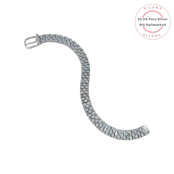 92.5 Pure Silver Mermaid Scale Bracelet with Clear Stones | BIS Hallmarked