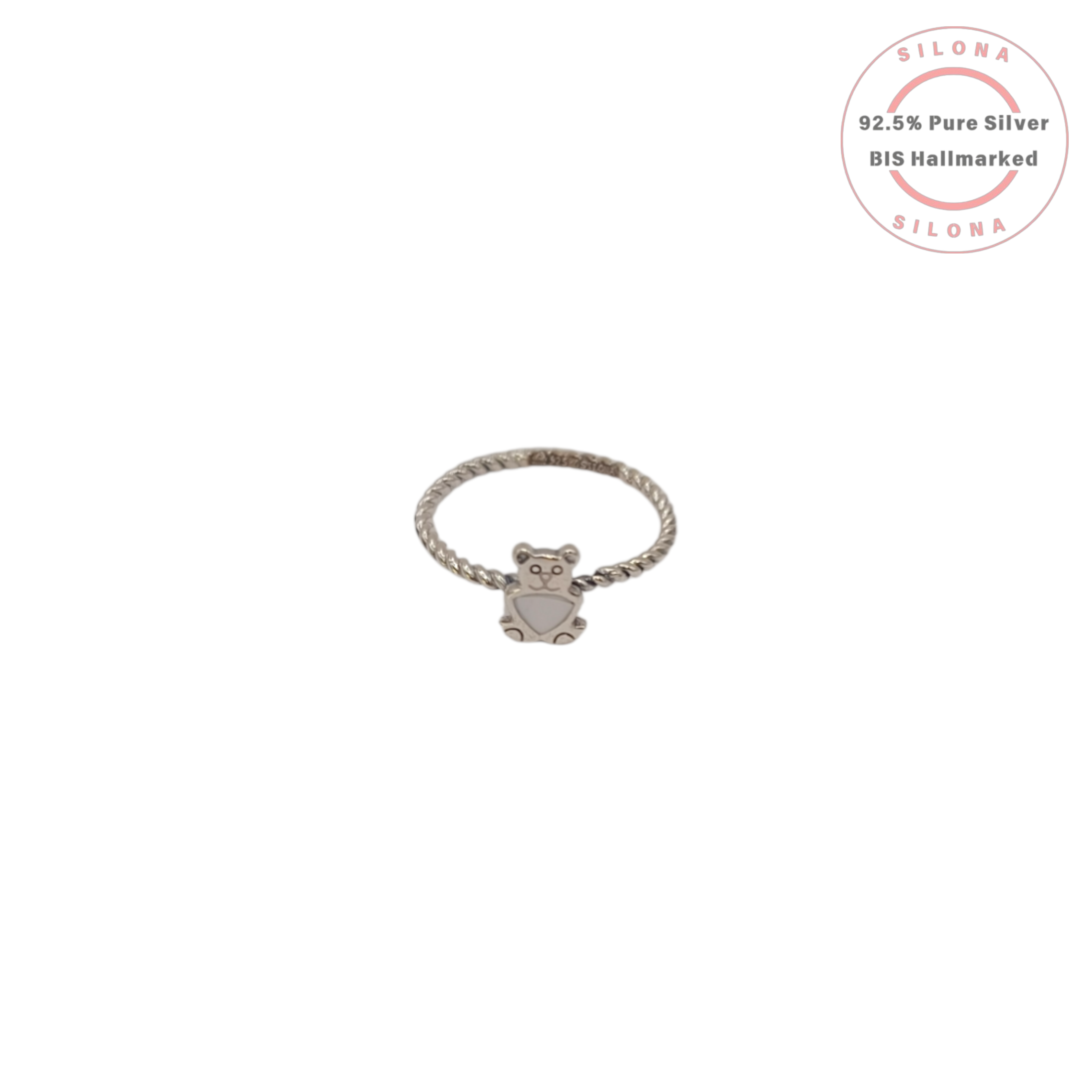 Silona's Whimsical Teddy Bear Twisted Ring in 92.5 sterling silver on a white background.