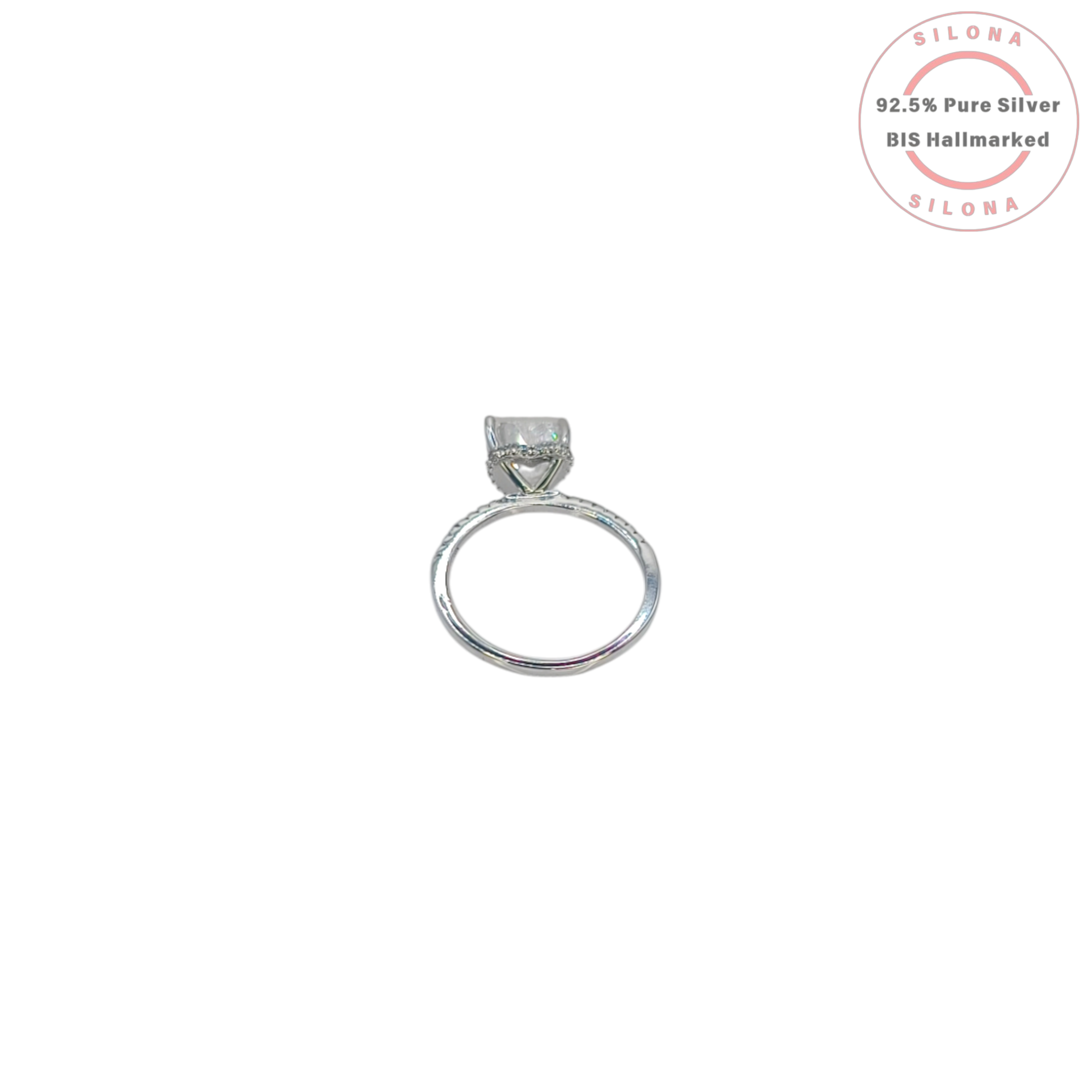 Front view of the Silona Pavé Heart Solitaire Ring, featuring a large heart-shaped cubic zirconia on a pavé silver band, on a white background.