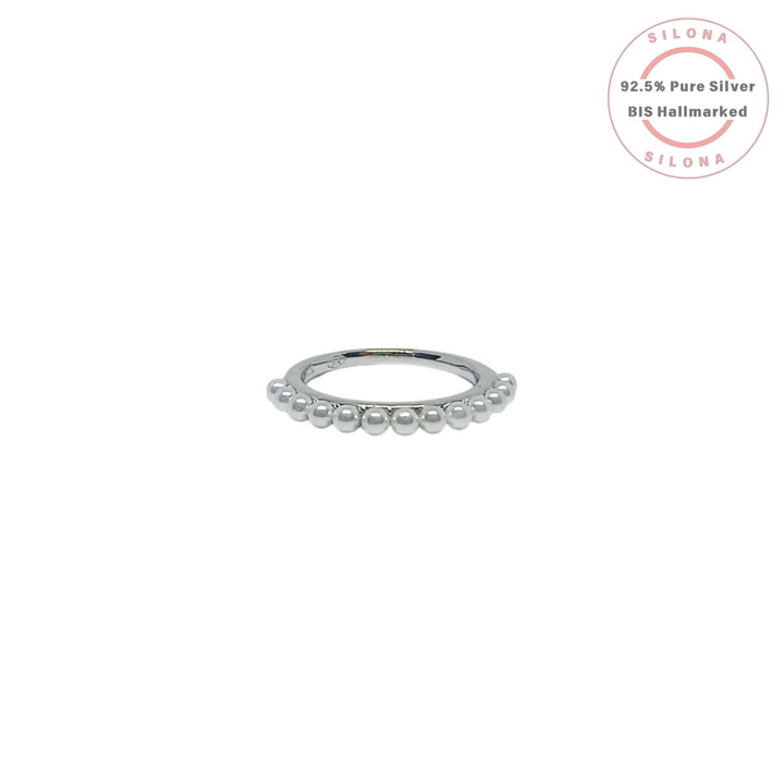 Silona's Classic Pearl Beaded Ring in polished 92.5 sterling silver, shown on a white background.
