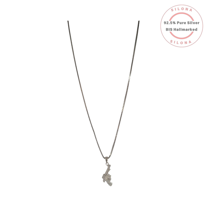 Silona Iced Out Rock On Hand Gesture Pendant Necklace in 92.5 Sterling Silver on a box chain.