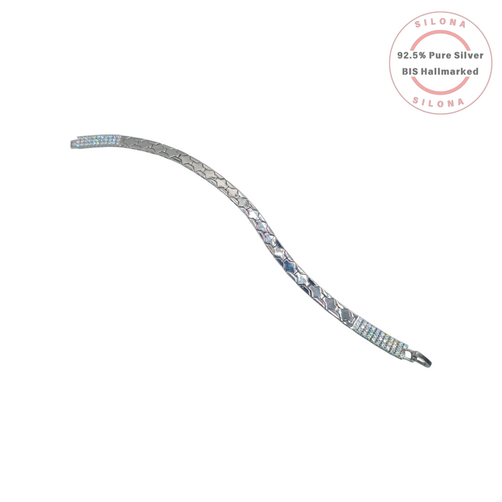 Silona Celestial Star Link Bracelet in 92.5 sterling silver with pavé set cubic zirconia details.