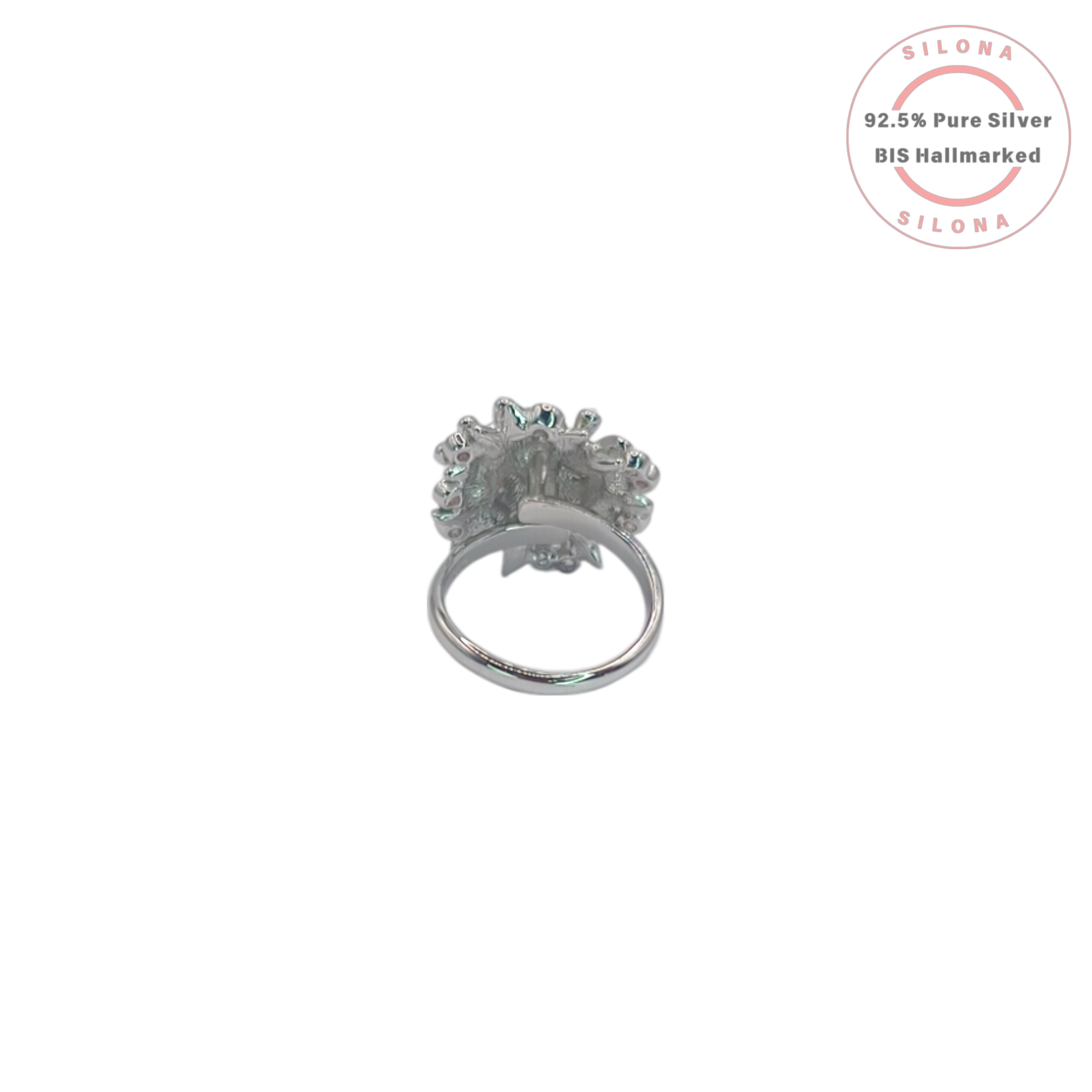 Silona Enchanted Daisy Bouquet Ring, featuring white enamel flowers, green leaves, and pastel cubic zirconia stones, crafted in 92.5 sterling silver.
