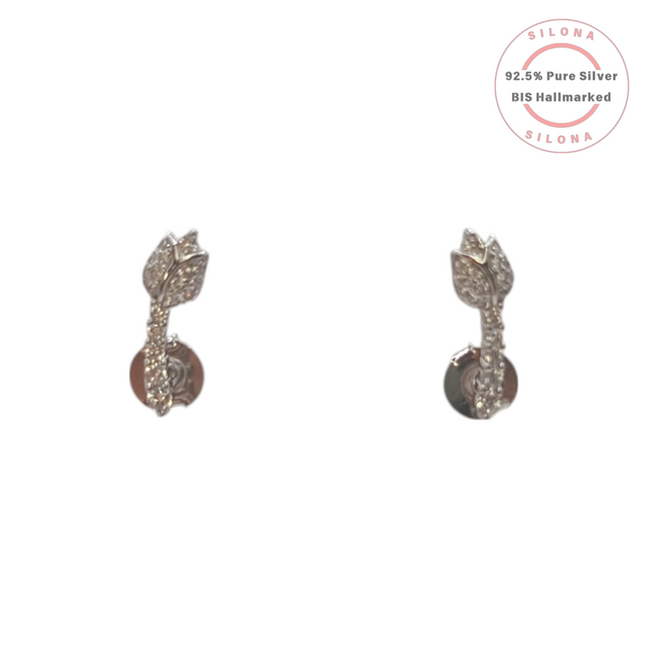 92.5 Pure Silver Tulip Earrings with Clear Stones | BIS Hallmarked