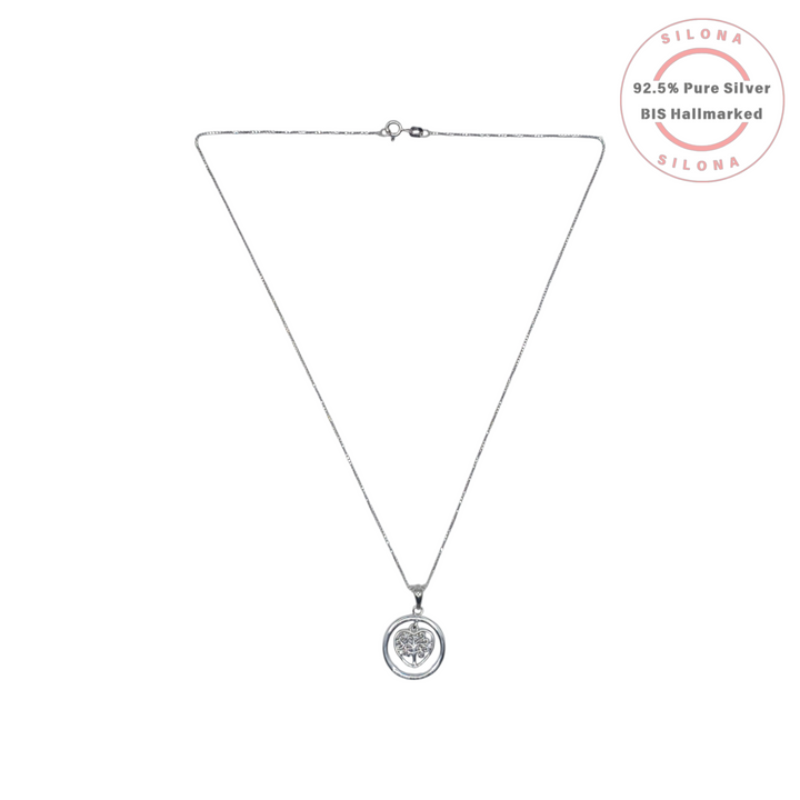 Silona Tree of Life Heart Pendant Necklace in 92.5 Sterling Silver on a box chain.
