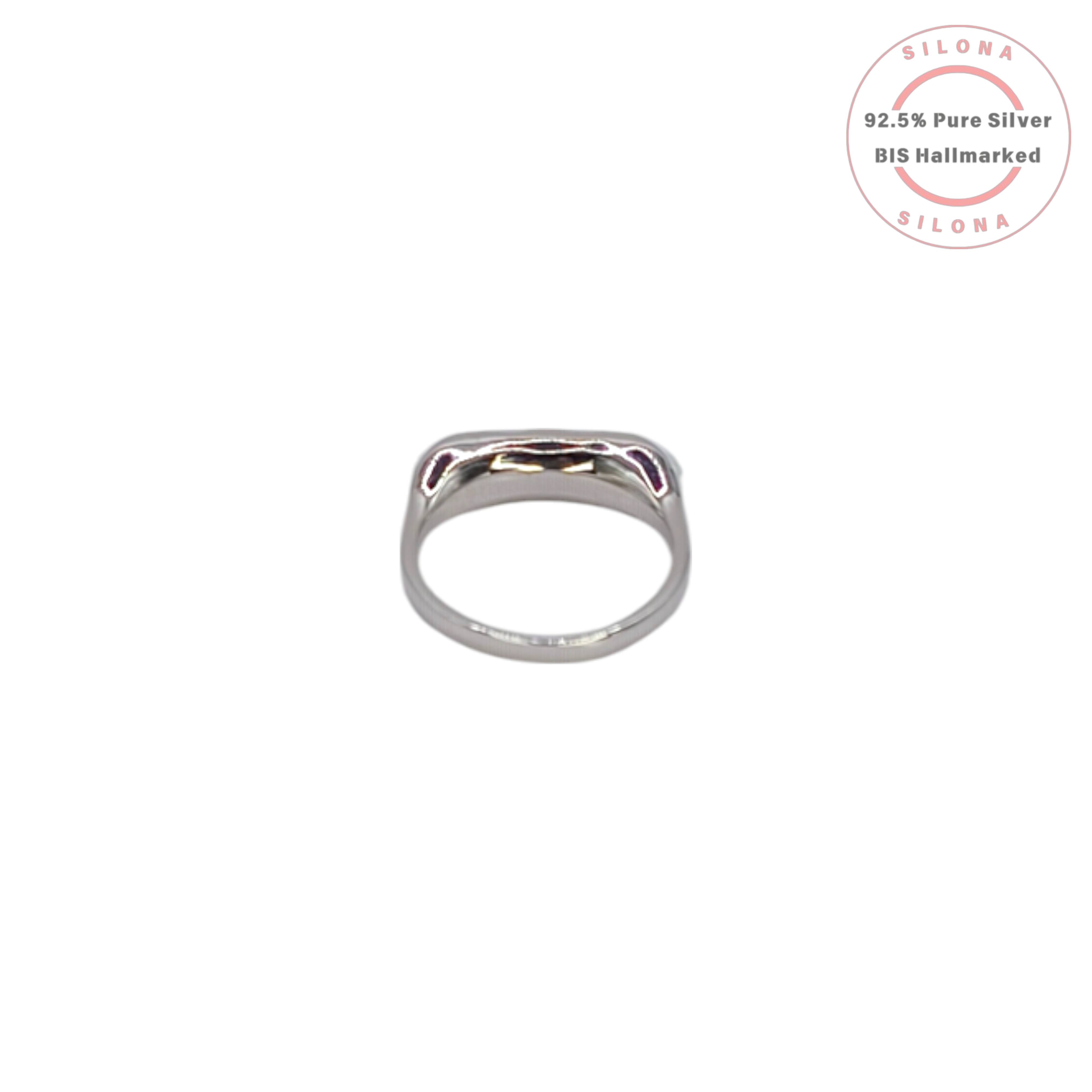 Silona's Minimalist Five Pearl Pod Ring in 92.5 sterling silver, top-down view on a white background.
