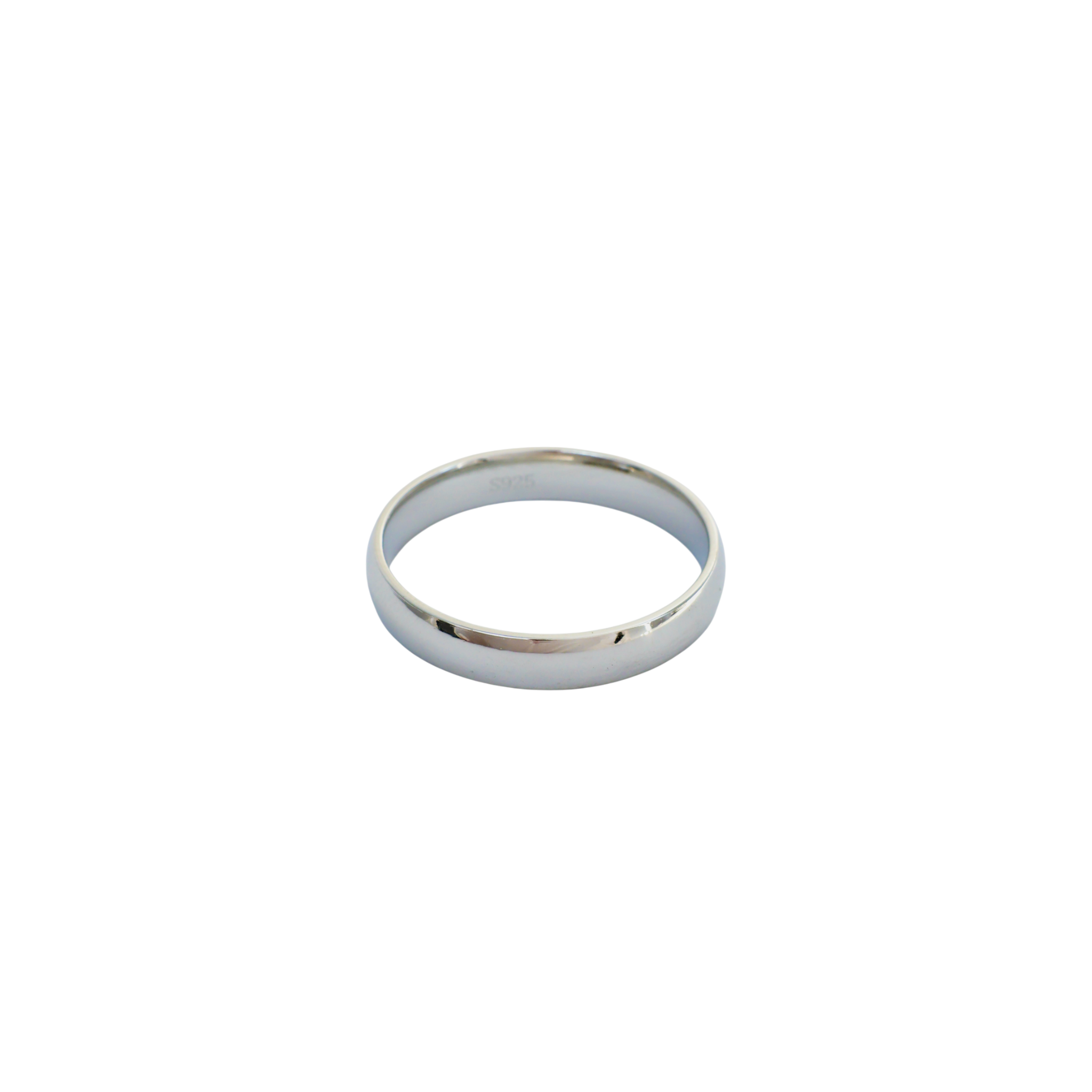 Simple high polished sterling silver band ring with smooth rounded comfort-fit profile.