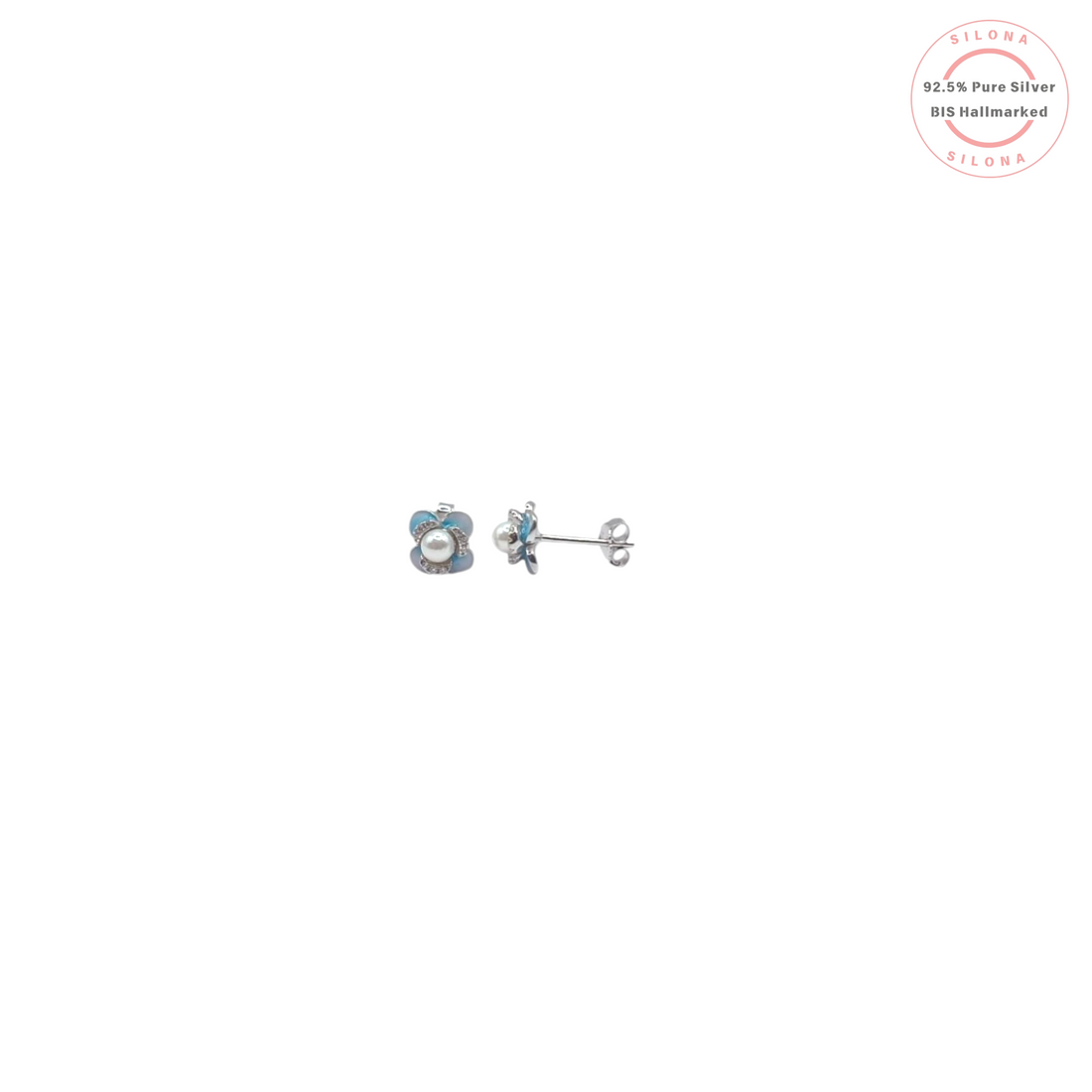 Elegant Blue Floral Pearl Stud Earrings