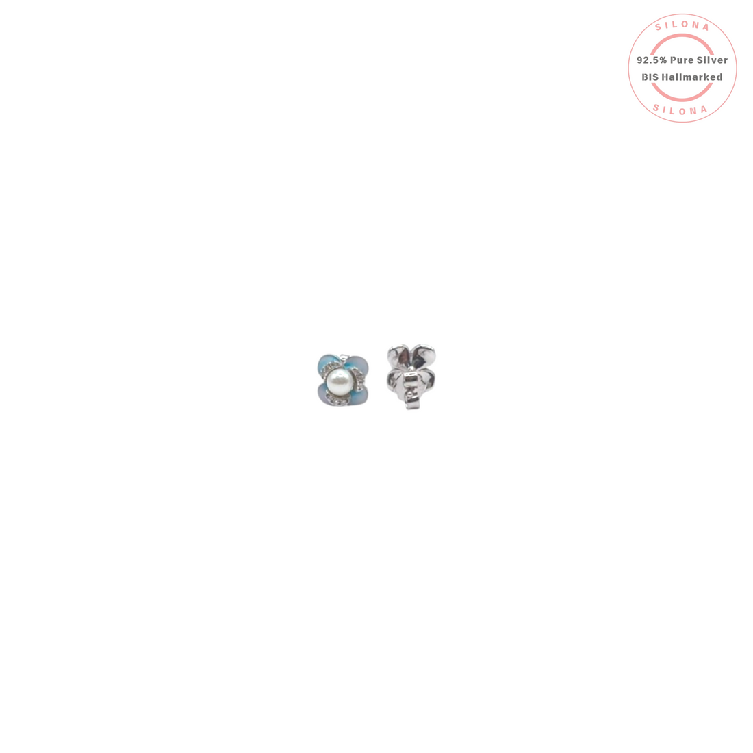 Elegant Blue Floral Pearl Stud Earrings