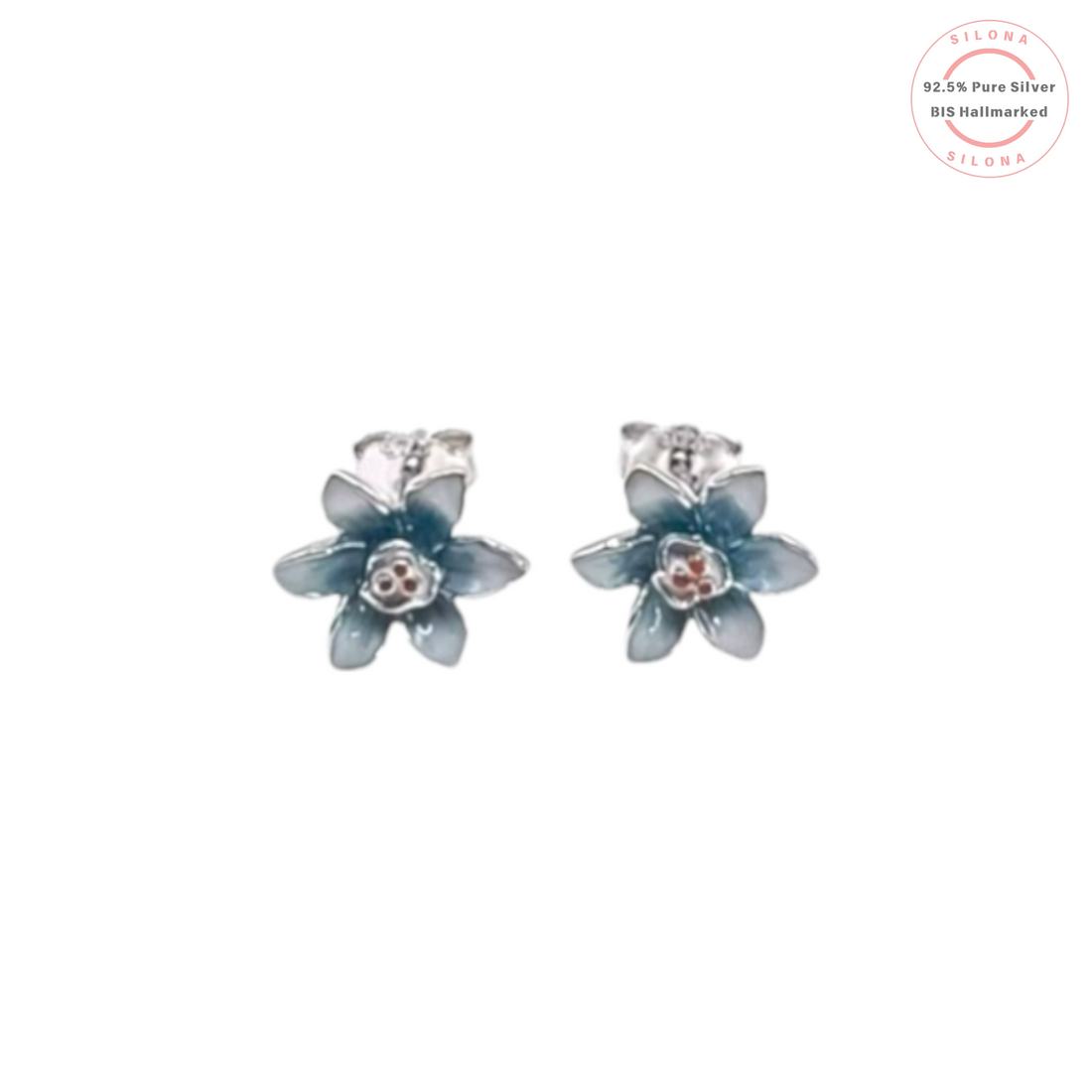 Blue Floral Buds 92.5% Pure Silver Stud Earrings