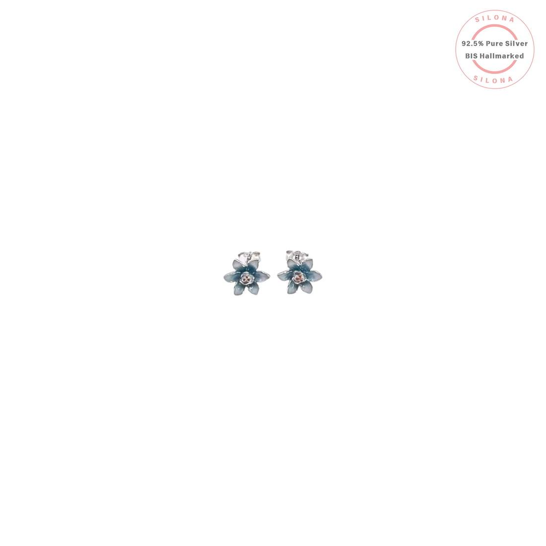 Blue Floral Buds 92.5% Pure Silver Stud Earrings
