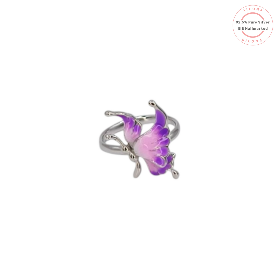 Elegant Purple Butterfly Sterling Silver Ring