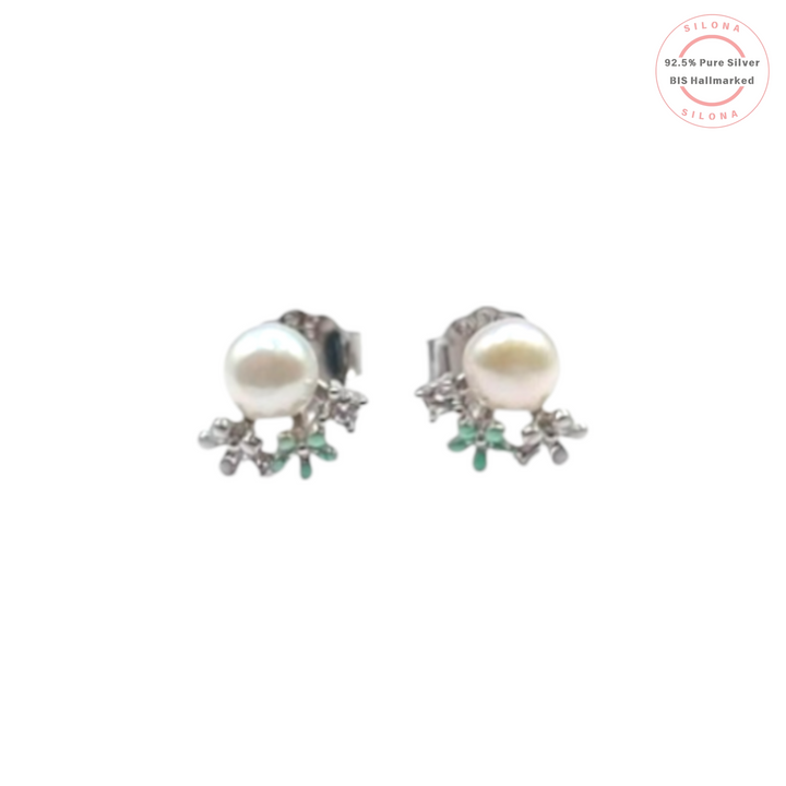 Minimalist Pearl & Clover Earrings
