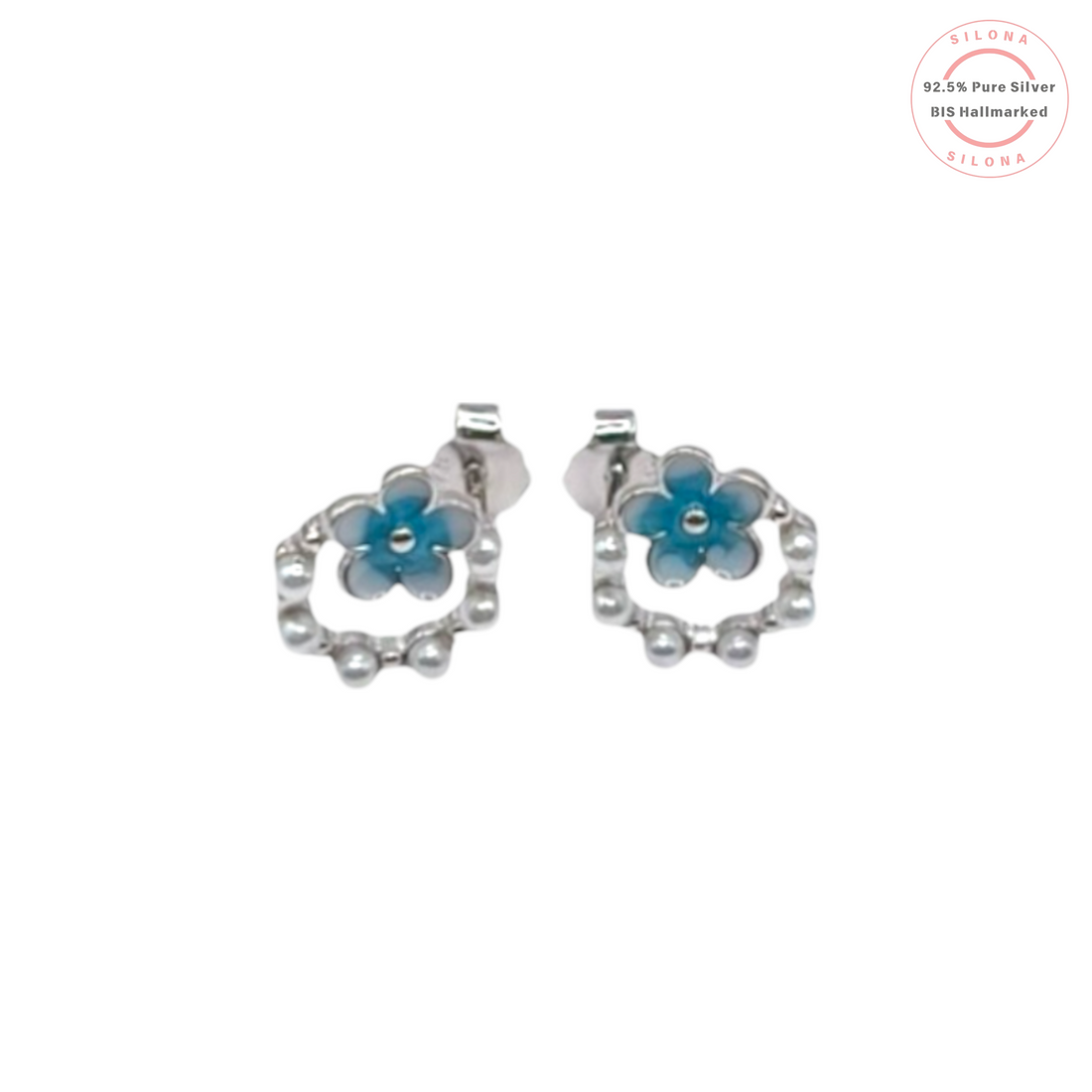 Blue Floral Minimalist Stud Earrings