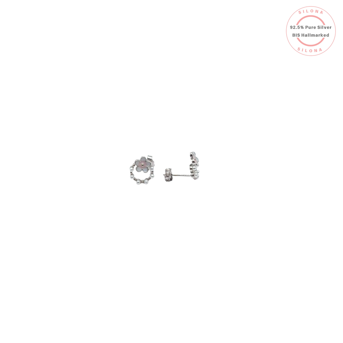 Pearl with Pink Floral Minimalist Studs