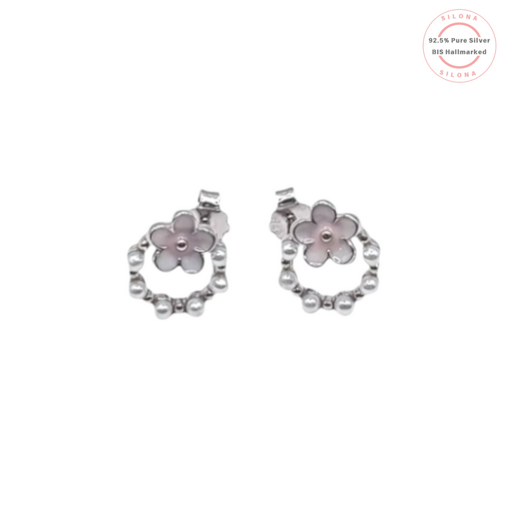 Pearl with Pink Floral Minimalist Studs