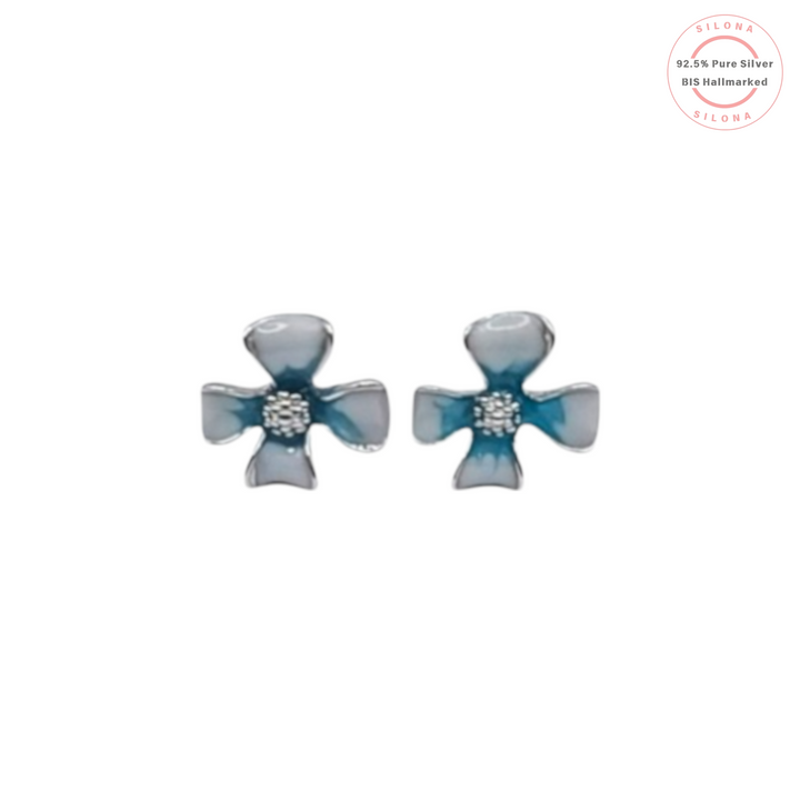 Blue Enamel Floral Stud Earrings
