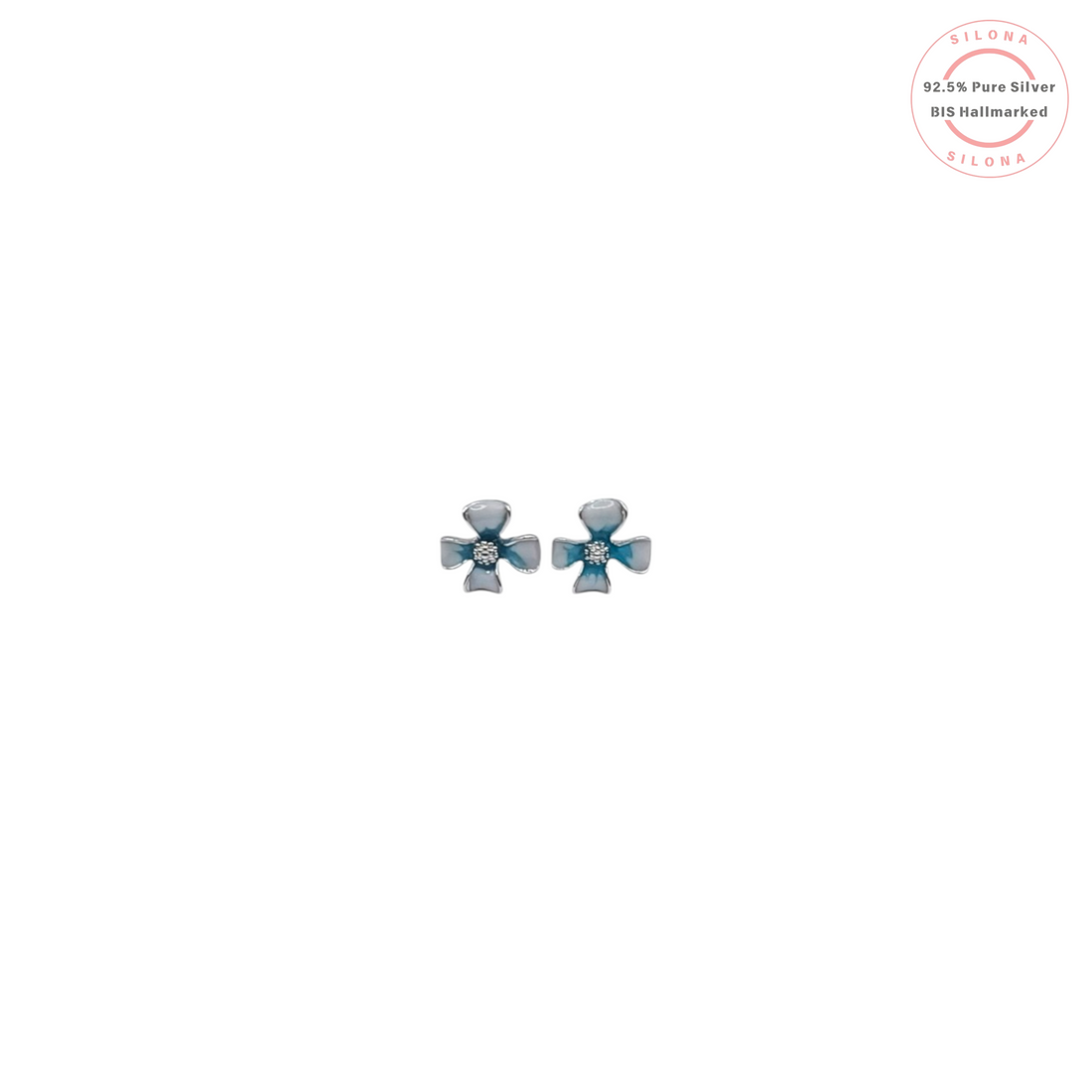 Blue Enamel Floral Stud Earrings