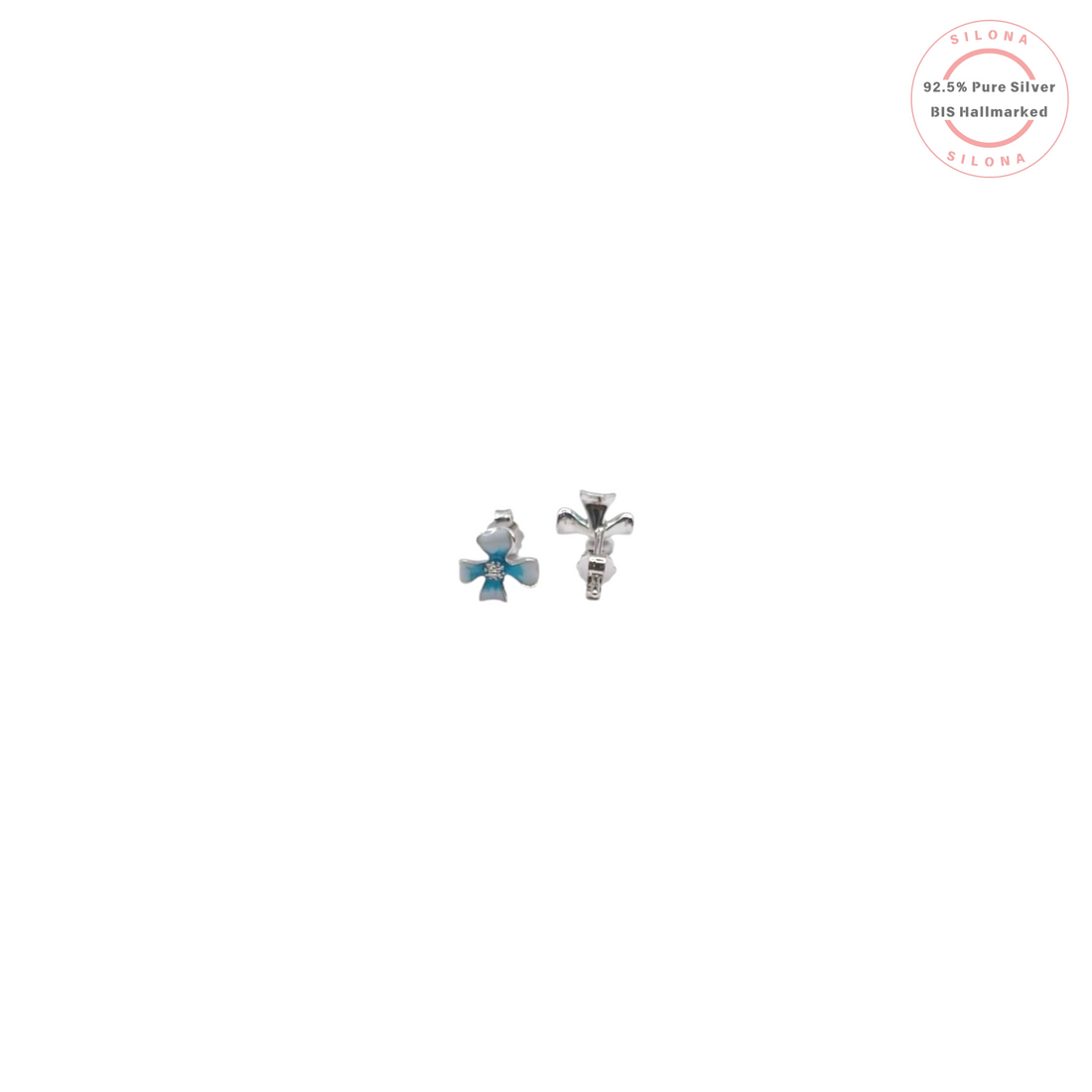 Blue Enamel Floral Stud Earrings